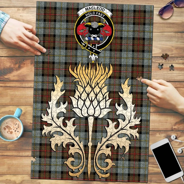 MacLeod of Harris Weathered Clan Crest Tartan Thistle Gold Jigsaw Puzzle