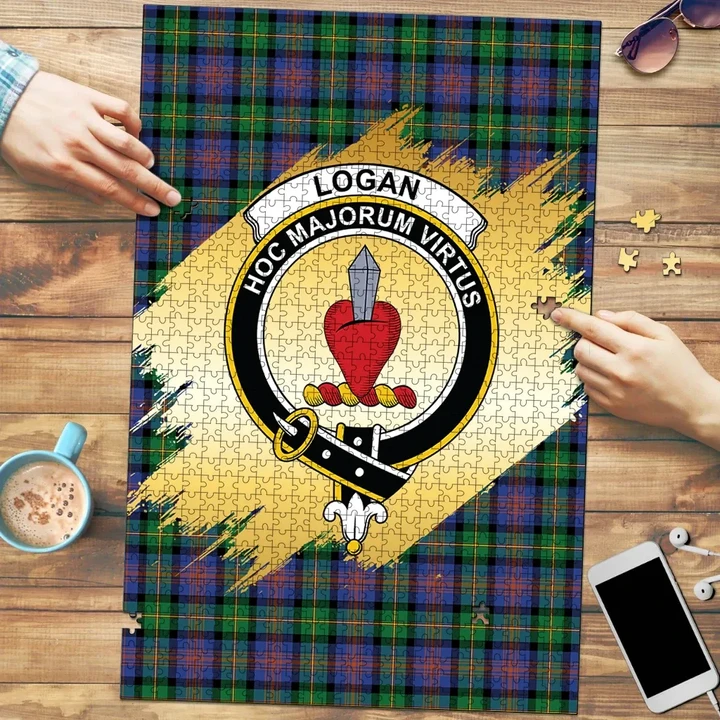 Logan Ancient Clan Crest Tartan Jigsaw Puzzle Gold