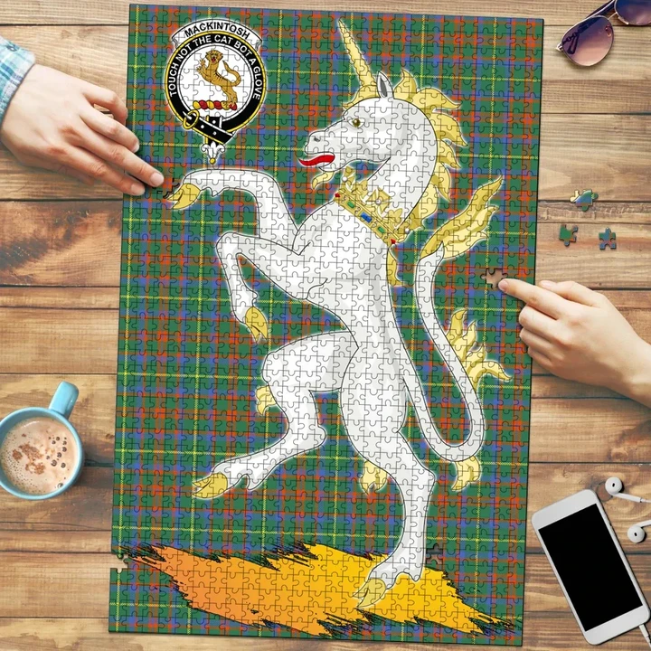 MacKintosh Hunting Ancient Clan Crest Tartan Unicorn Scotland Jigsaw Puzzle