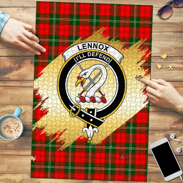 Lennox Modern Clan Crest Tartan Jigsaw Puzzle Gold