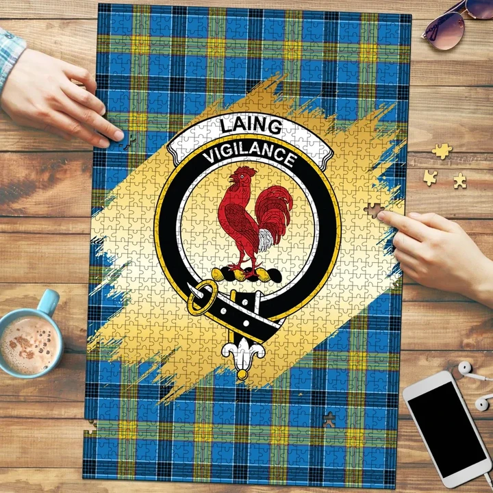 Laing Clan Crest Tartan Jigsaw Puzzle Gold