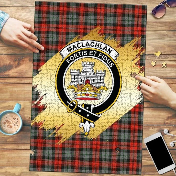 MacLachlan Weathered Clan Crest Tartan Jigsaw Puzzle Gold