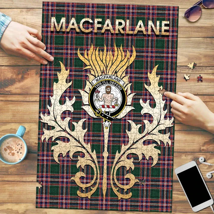 MacFarlane Hunting Modern Clan Name Crest Tartan Thistle Scotland Jigsaw Puzzle