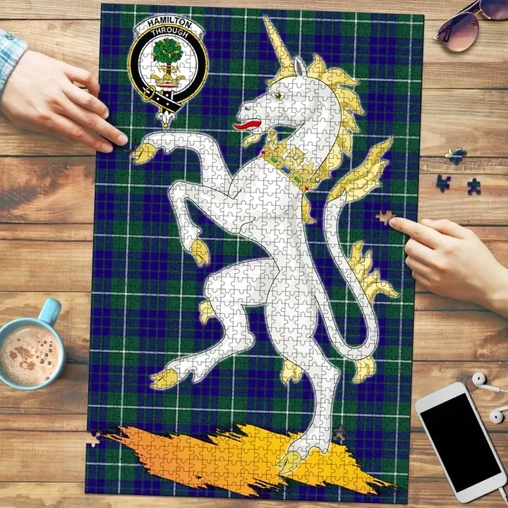 Hamilton Hunting Modern Clan Crest Tartan Unicorn Scotland Jigsaw Puzzle