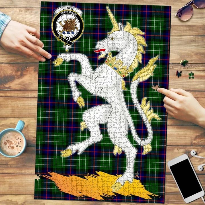 Leslie Hunting Clan Crest Tartan Unicorn Scotland Jigsaw Puzzle