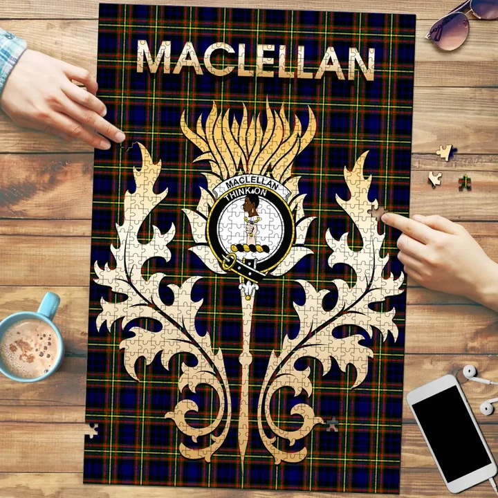 MacLellan Modern Clan Name Crest Tartan Thistle Scotland Jigsaw Puzzle