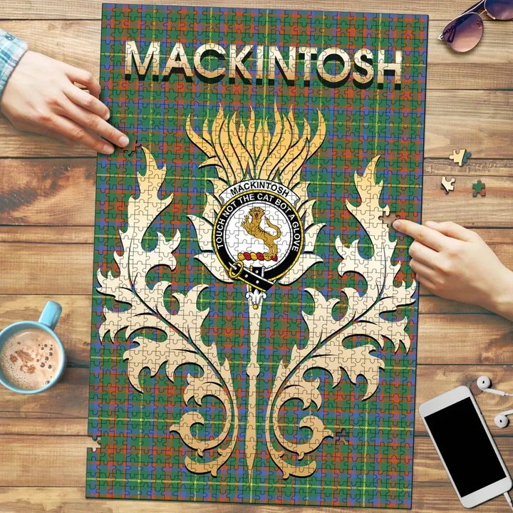 MacKintosh Hunting Ancient Clan Name Crest Tartan Thistle Scotland Jigsaw Puzzle