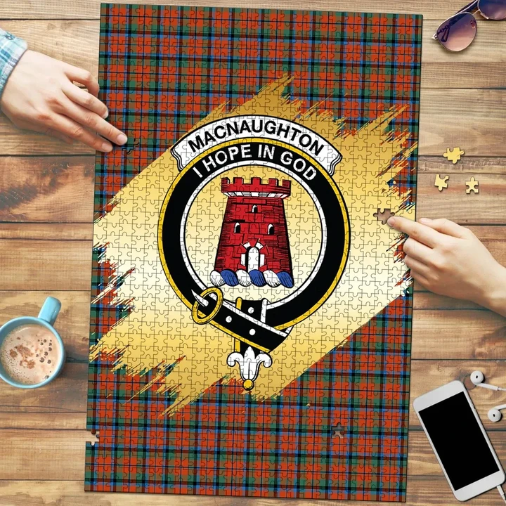 MacNaughton Ancient Clan Crest Tartan Jigsaw Puzzle Gold