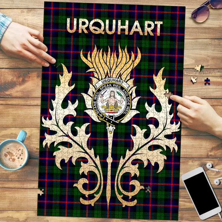 Urquhart Modern Clan Name Crest Tartan Thistle Scotland Jigsaw Puzzle
