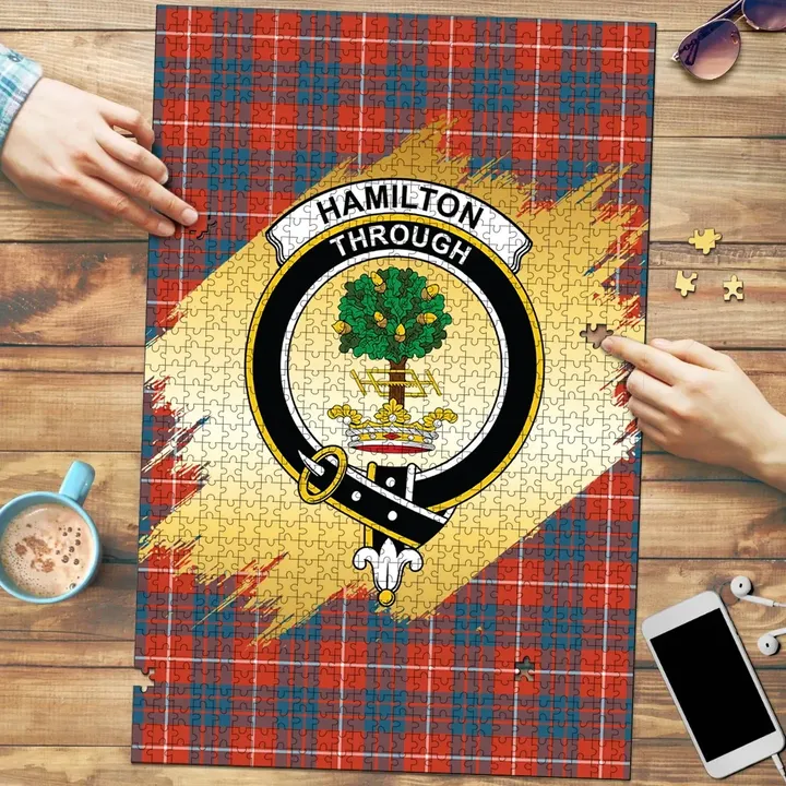 Hamilton Ancient Clan Crest Tartan Jigsaw Puzzle Gold