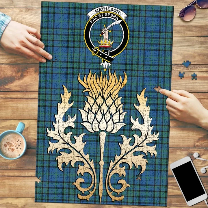 Matheson Hunting Ancient Clan Crest Tartan Thistle Gold Jigsaw Puzzle
