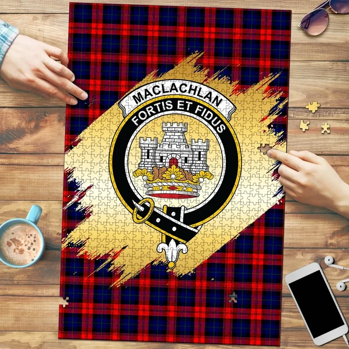 MacLachlan Modern Clan Crest Tartan Jigsaw Puzzle Gold