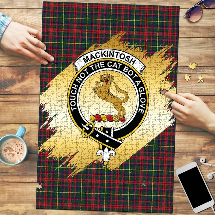 MacKintosh Hunting Modern Clan Crest Tartan Jigsaw Puzzle Gold
