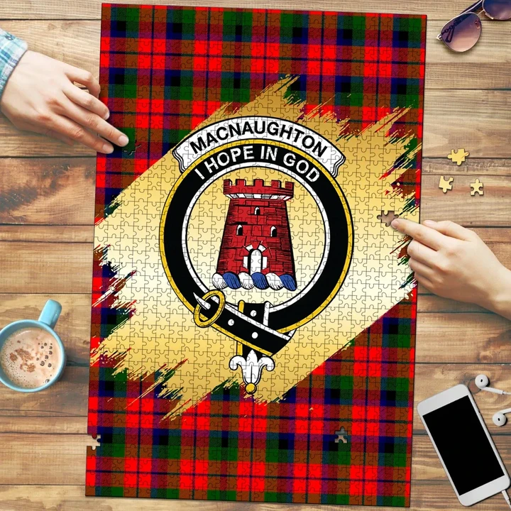 MacNaughton Modern Clan Crest Tartan Jigsaw Puzzle Gold