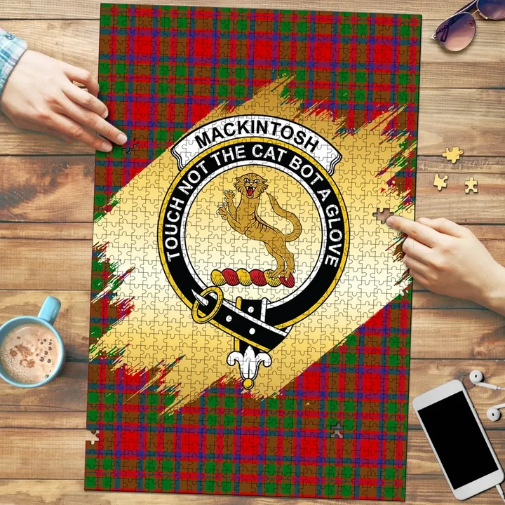 MacKintosh Modern Clan Crest Tartan Jigsaw Puzzle Gold
