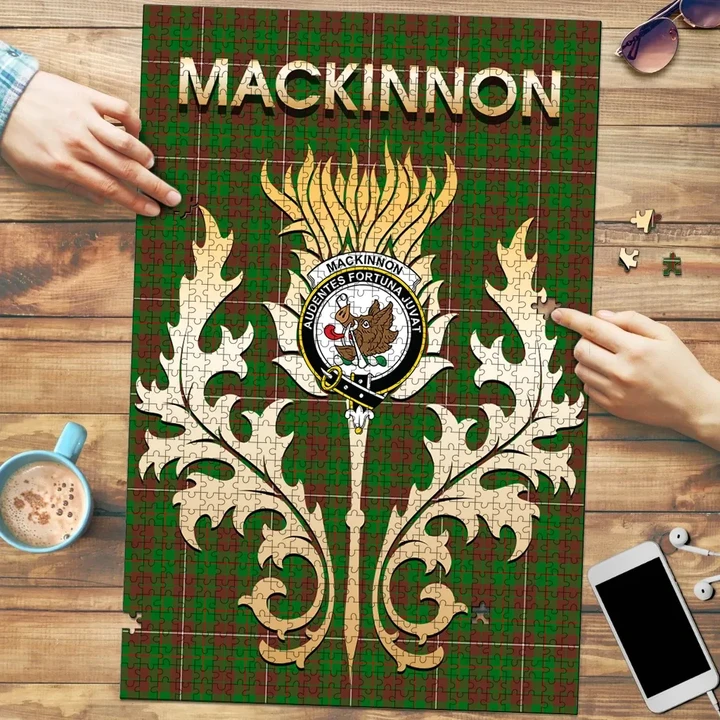 MacKinnon Hunting Modern Clan Name Crest Tartan Thistle Scotland Jigsaw Puzzle