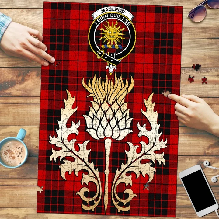 MacLeod of Raasay Clan Crest Tartan Thistle Gold Jigsaw Puzzle