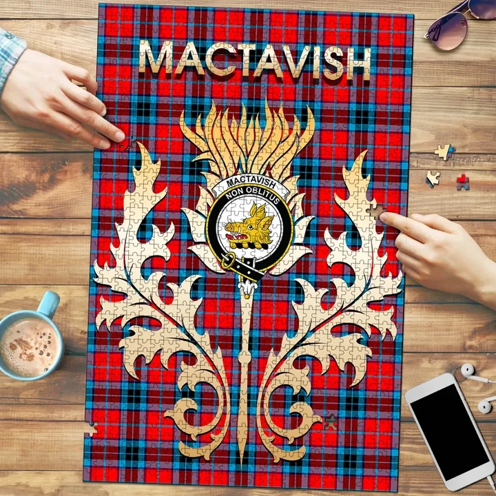 MacTavish Modern Clan Name Crest Tartan Thistle Scotland Jigsaw Puzzle