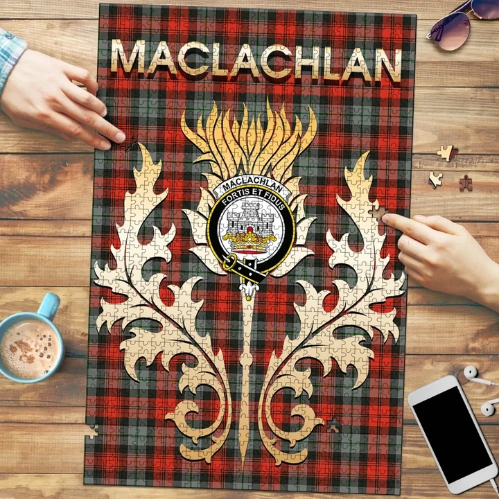 MacLachlan Weathered Clan Name Crest Tartan Thistle Scotland Jigsaw Puzzle