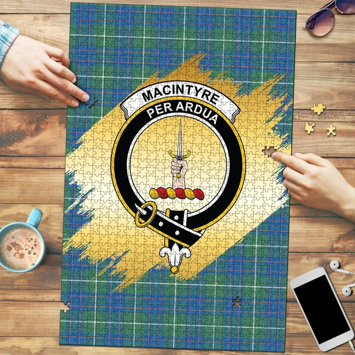MacIntyre Hunting Ancient Clan Crest Tartan Jigsaw Puzzle Gold