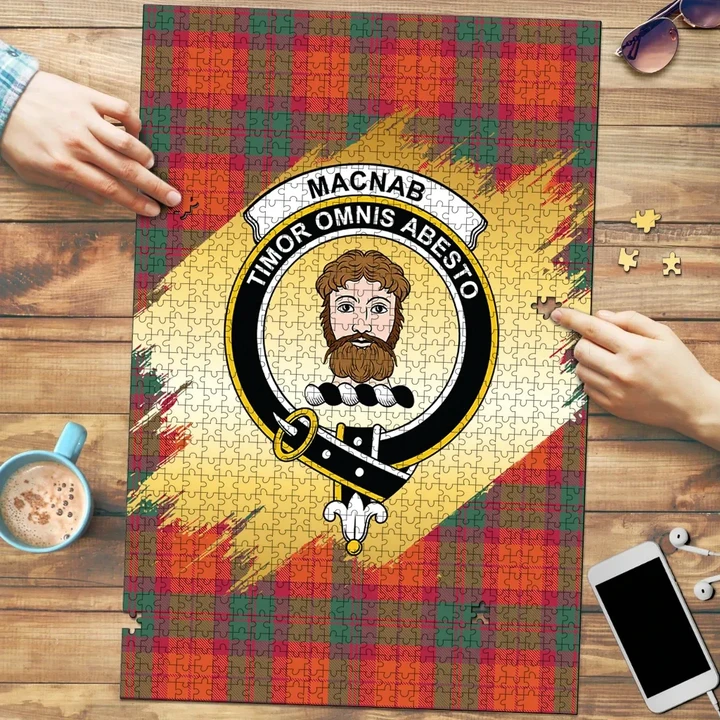 MacNab Ancient Clan Crest Tartan Jigsaw Puzzle Gold
