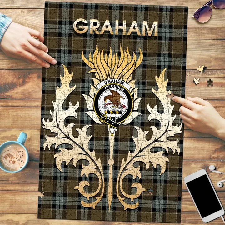 Graham of Menteith Weathered Clan Name Crest Tartan Thistle Scotland Jigsaw Puzzle