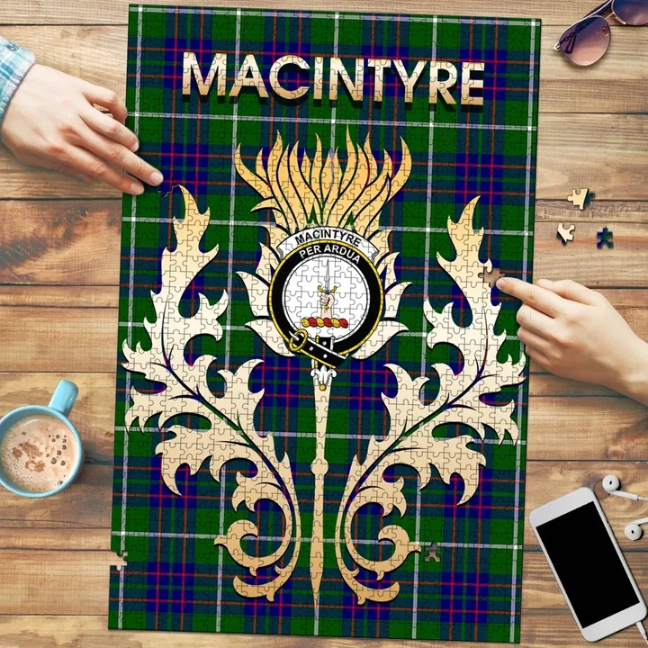 MacIntyre Hunting Modern Clan Name Crest Tartan Thistle Scotland Jigsaw Puzzle