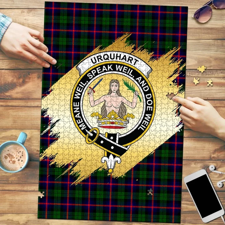 Urquhart Modern Clan Crest Tartan Jigsaw Puzzle Gold