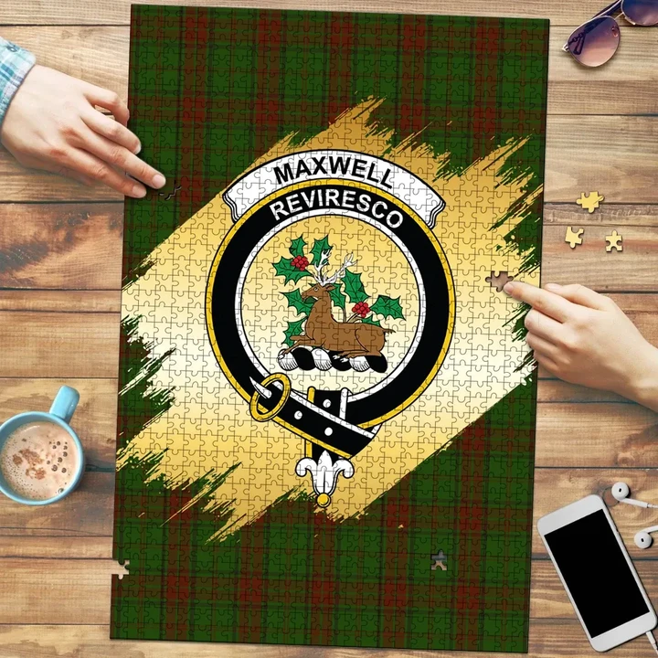 Maxwell Hunting Clan Crest Tartan Jigsaw Puzzle Gold