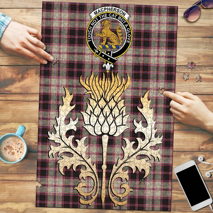 MacPherson Hunting Ancient Clan Crest Tartan Thistle Gold Jigsaw Puzzle