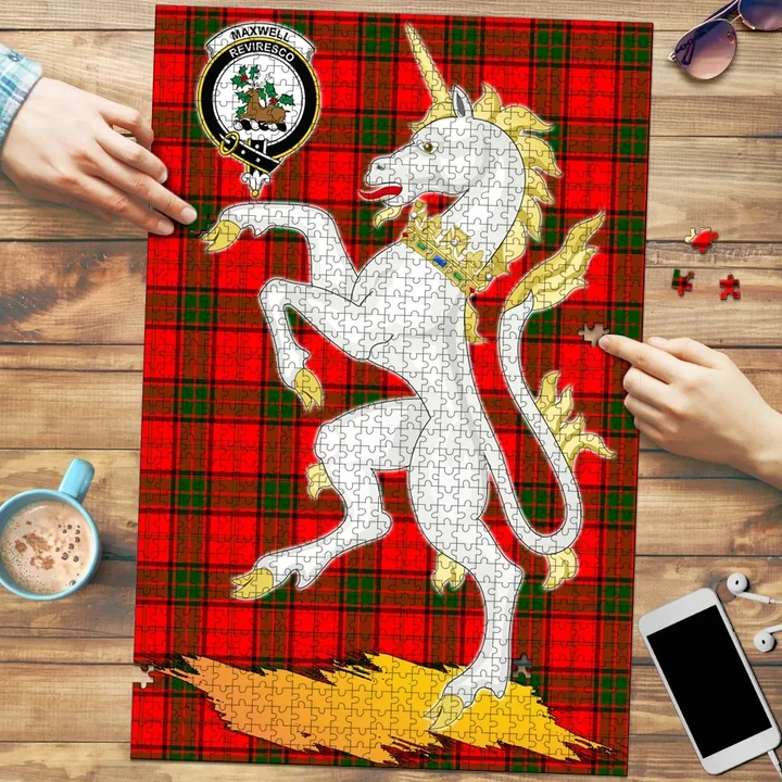 Maxwell Modern Clan Crest Tartan Unicorn Scotland Jigsaw Puzzle