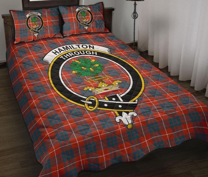 Hamilton Ancient Tartan Quilt Bed Set Clan Badge