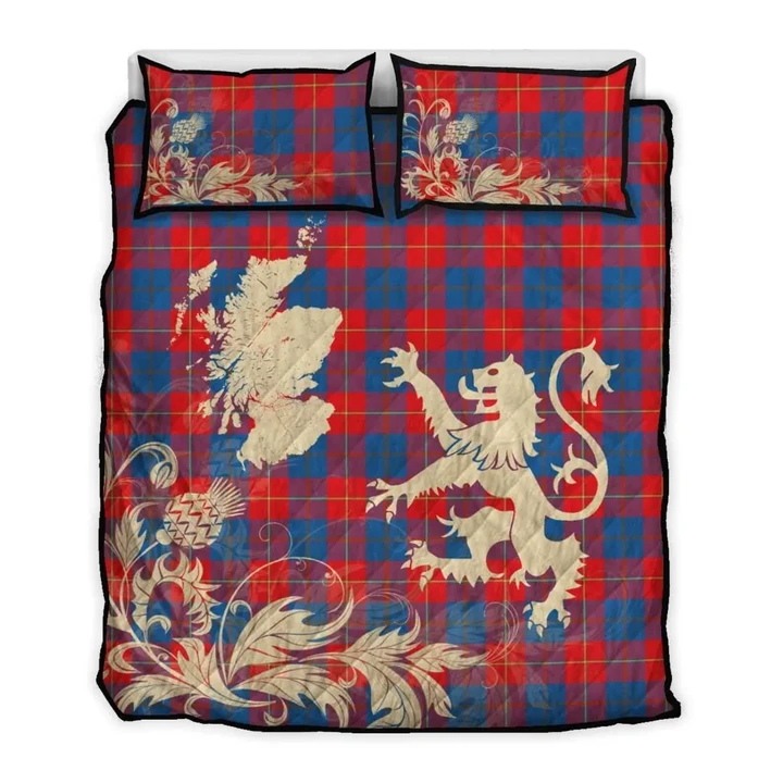 Galloway Red Tartan Scotland Lion Thistle Map Quilt Bed Set Hj4
