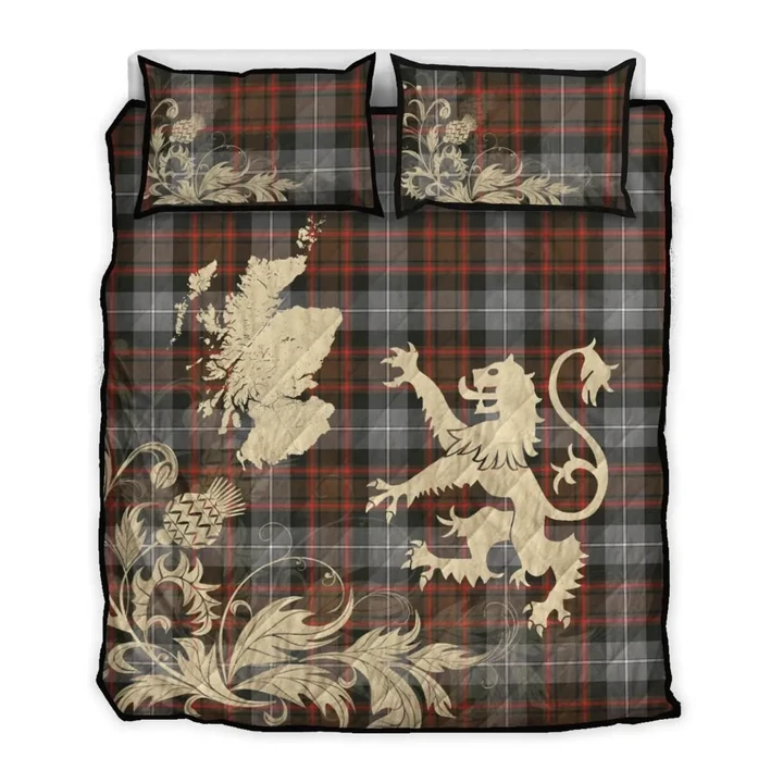 MacRae Hunting Weathered Tartan Scotland Lion Thistle Map Quilt Bed Set Hj4