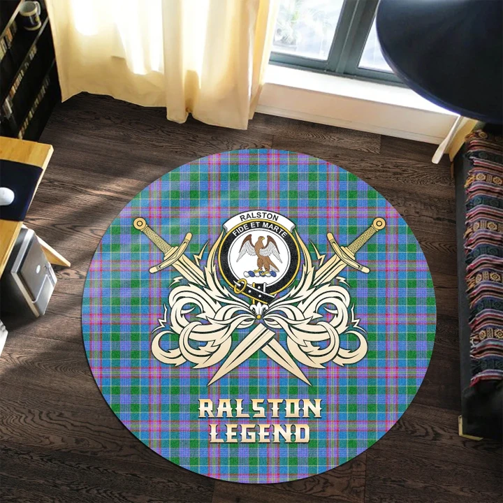Ralston Clan Crest Tartan Courage Sword Round Rug