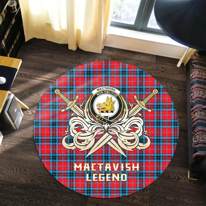 MacTavish Modern Clan Crest Tartan Courage Sword Round Rug