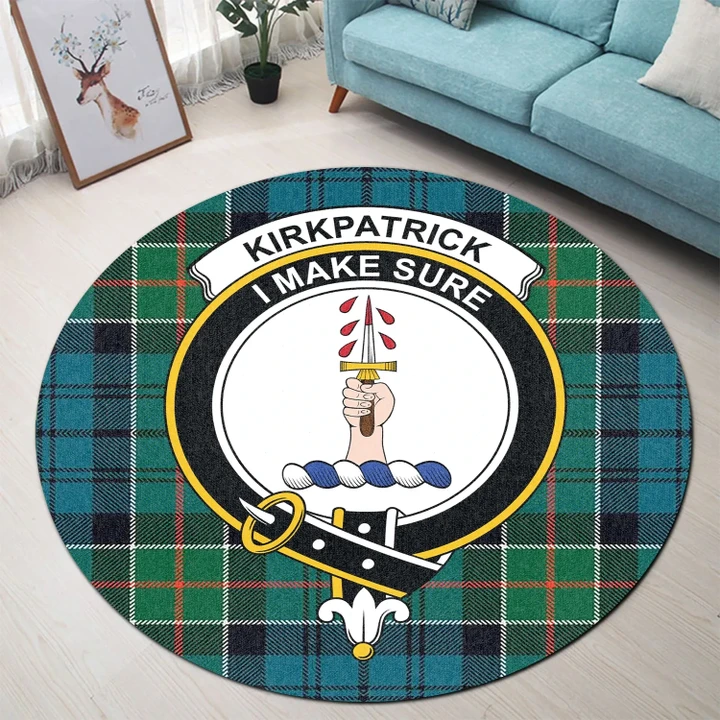 Kirkpatrick Clan Crest Tartan Round Rug