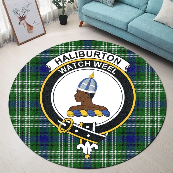 Haliburton Clan Crest Tartan Round Rug