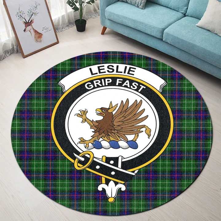 Leslie Hunting Clan Crest Tartan Round Rug