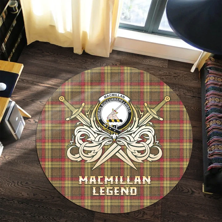 MacMillan Old Weathered Clan Crest Tartan Courage Sword Round Rug