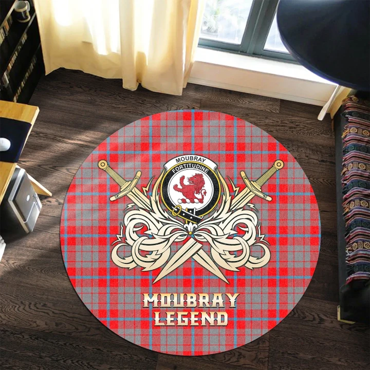 Moubray Clan Crest Tartan Courage Sword Round Rug