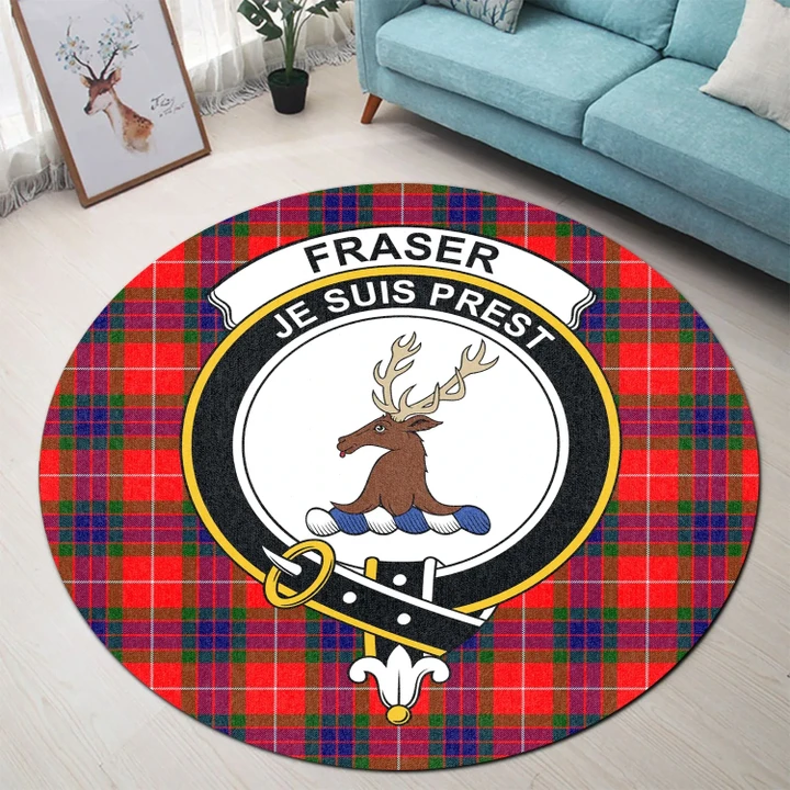 Fraser Modern Clan Crest Tartan Round Rug
