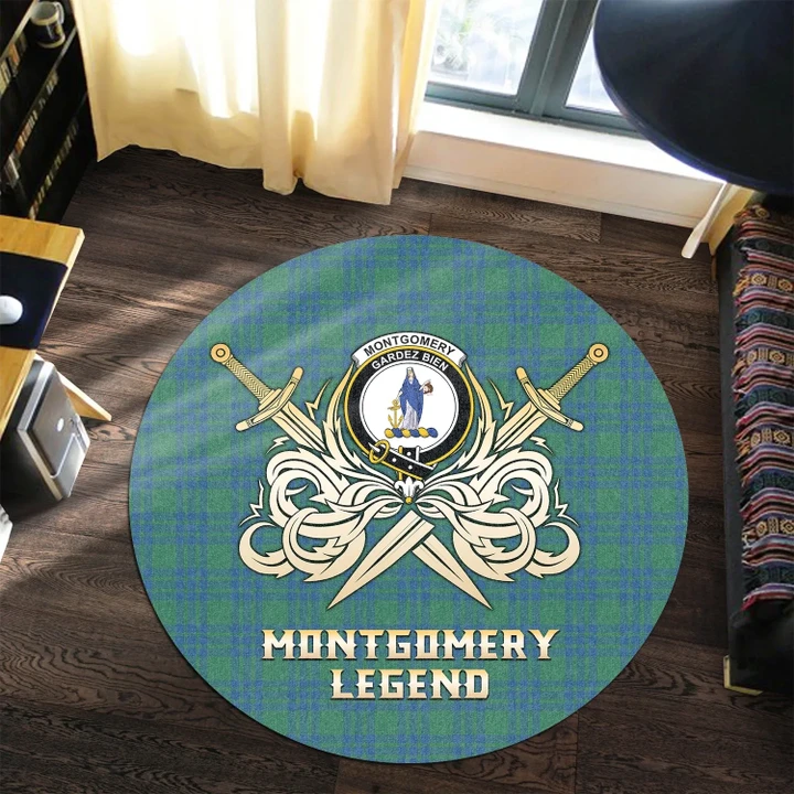 Montgomery Ancient Clan Crest Tartan Courage Sword Round Rug