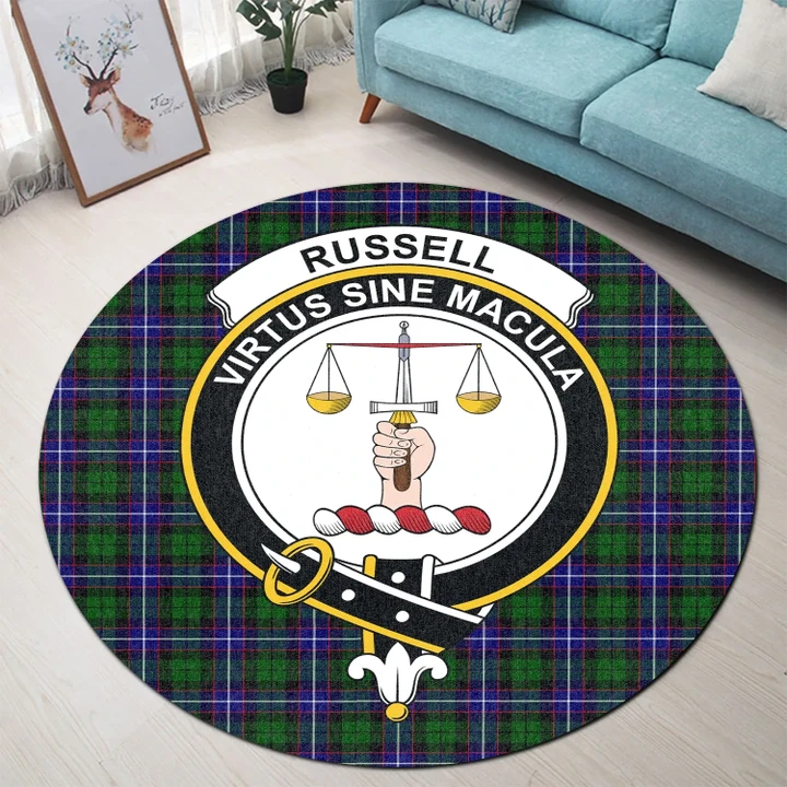 Russell Modern Clan Crest Tartan Round Rug