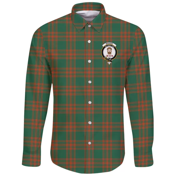 Menzies Green Ancient Tartan Clan Long Sleeve Button Shirt | Scottish Clan