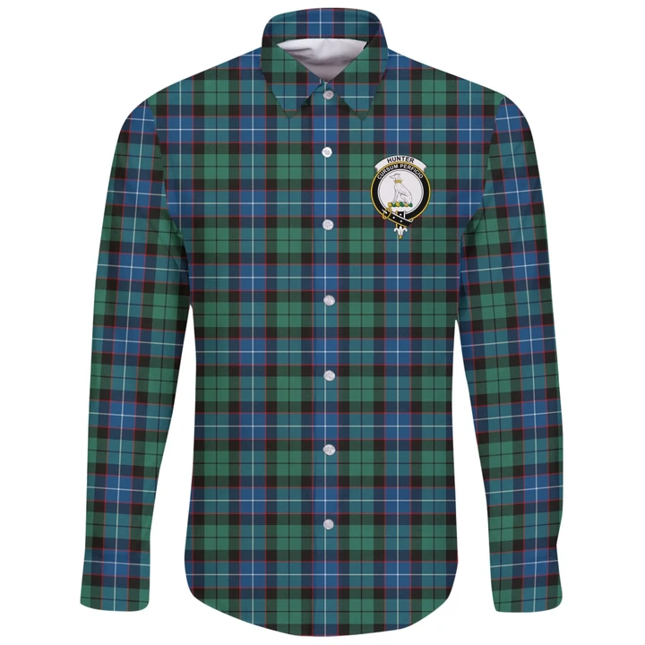 Hunter Ancient Tartan Clan Long Sleeve Button Shirt | Scottish Clan