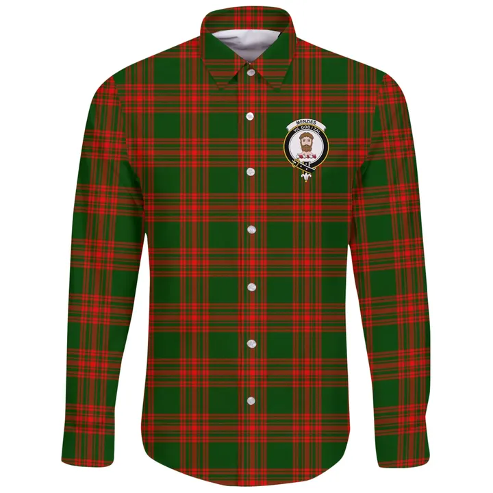 Menzies Green Modern Tartan Clan Long Sleeve Button Shirt | Scottish Clan