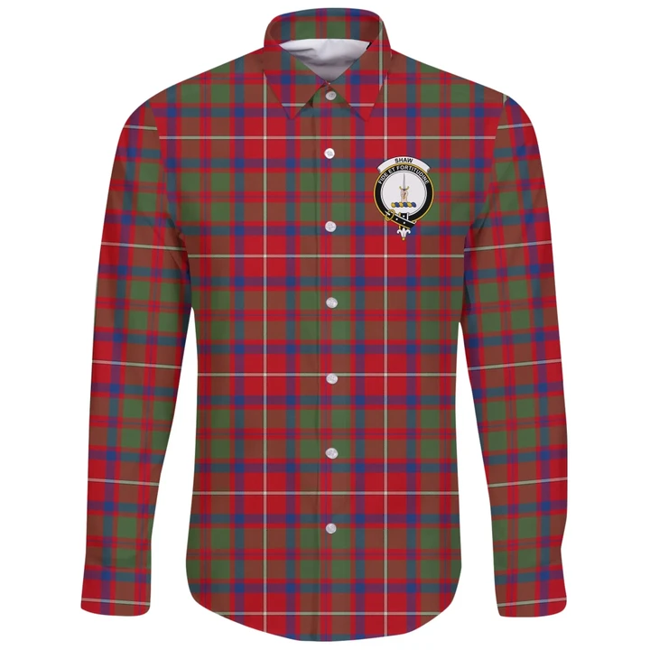 Shaw Red Modern Tartan Clan Long Sleeve Button Shirt | Scottish Clan