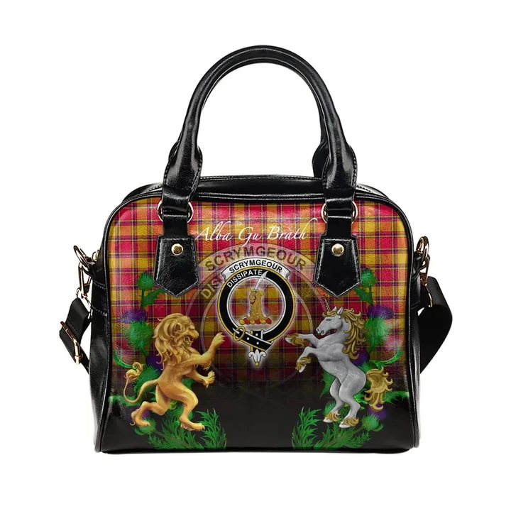 Scrymgeour Crest Tartan Lion Unicorn Thistle Shoulder Handbag