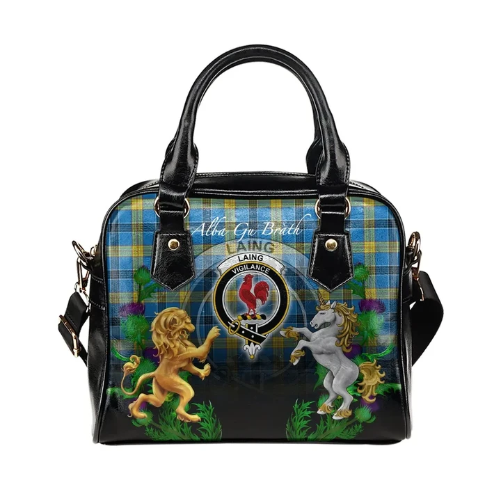 Laing Crest Tartan Lion Unicorn Thistle Shoulder Handbag
